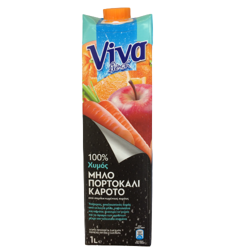 Viva 100% Φυσικός Χυμός Μήλο Πορτοκάλι Καρότο 1lt