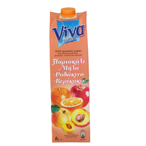 Viva 100% Φυσικός Χυμός Πορτοκάλι Μήλο Ροδάκινο Βερίκοκο 1lt