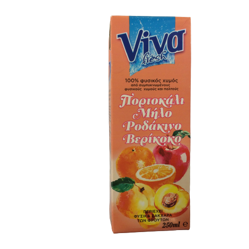 Viva 100 Φυσικός Χυμός Πορτοκάλι Μήλο Ροδάκινο Βερίκοκο 250ml
