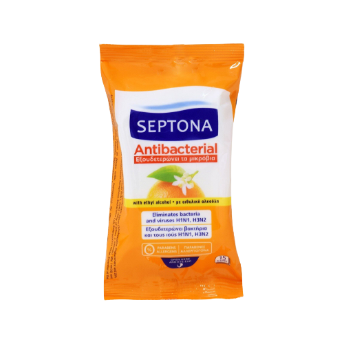 Septona Antibacterial Πορτοκάλι Υγρά Μαντηλάκια 15τμχ
