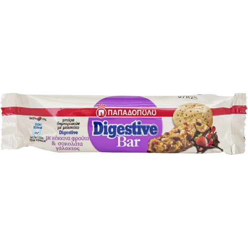 Παπαδοπούλου Digestive Bar Με Φρούτα & Κομμάτια Σοκολάτας 28gr