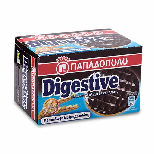 Παπαδοπούλου Digestive Μπισκότα Με Επικάλυψη Μαύρης Σοκολάτας 200gr