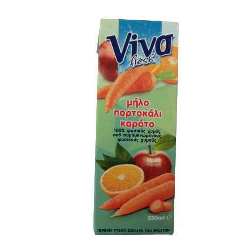 Viva 100 Φυσικός Χυμός Μήλο Πορτοκάλι Καρότο 250ml 1