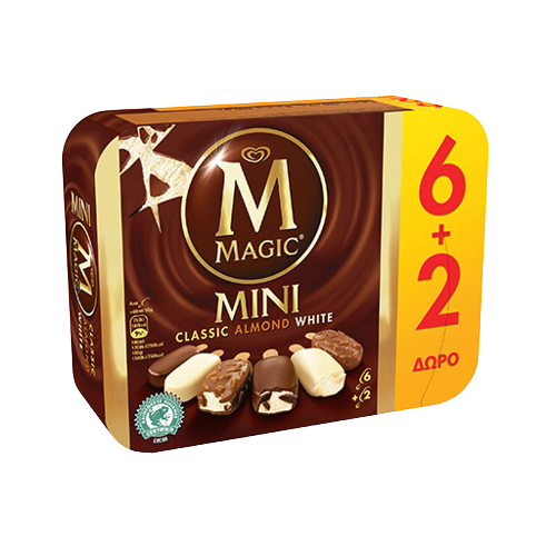 Magic Παγωτό Ξυλάκι Mini Classic-Almont-White Chocolate 8x44gr 6+2Δώρο