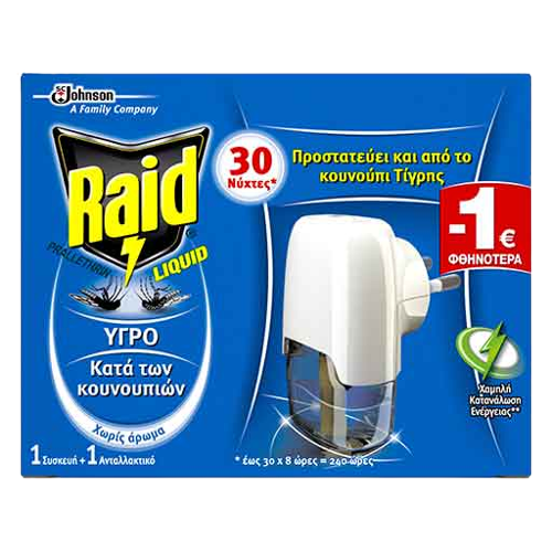 Raid Εντομοαπωθητικό Υγρό Σετ 30 Νύχτες 21ml. (-1€ Φθηνότερα)