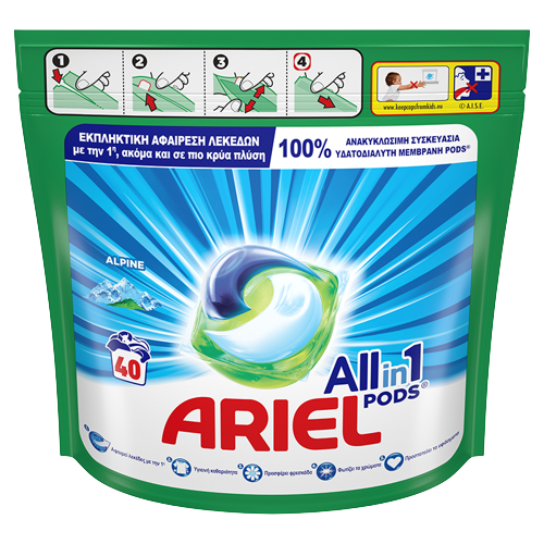 Ariel All in 1 Pods Απορρυπαντικό Πλυντηρίου Ρούχων Alpine 40τμχ