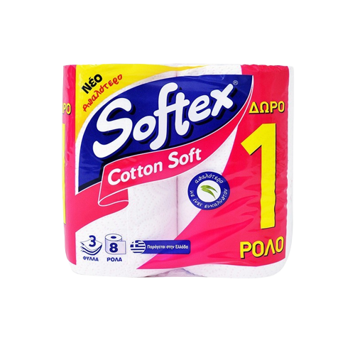 Softex Χαρτί Υγειάς Cotton Soft 3Φυλλο 7+1 Δώρο 624gr